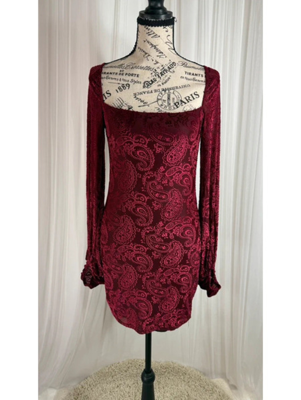 Lucy in the Sky Burgundy Paisley Mesh Mini Dress Large